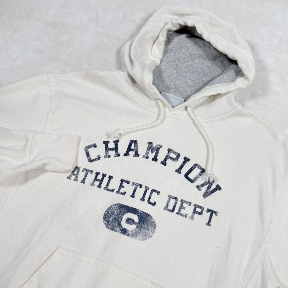 Champion Athletic Dept Hoodie Cream Pullover Mens Size Medium
